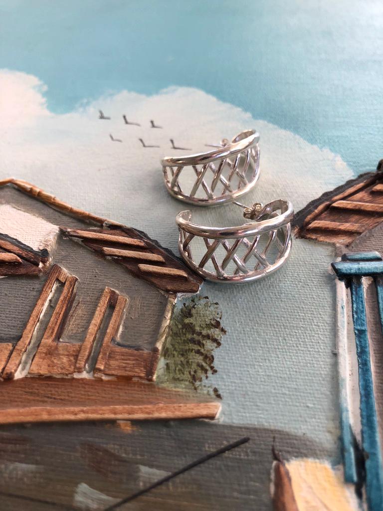 Bold Criss-Cross Weave Silver Large Hoop Earrings