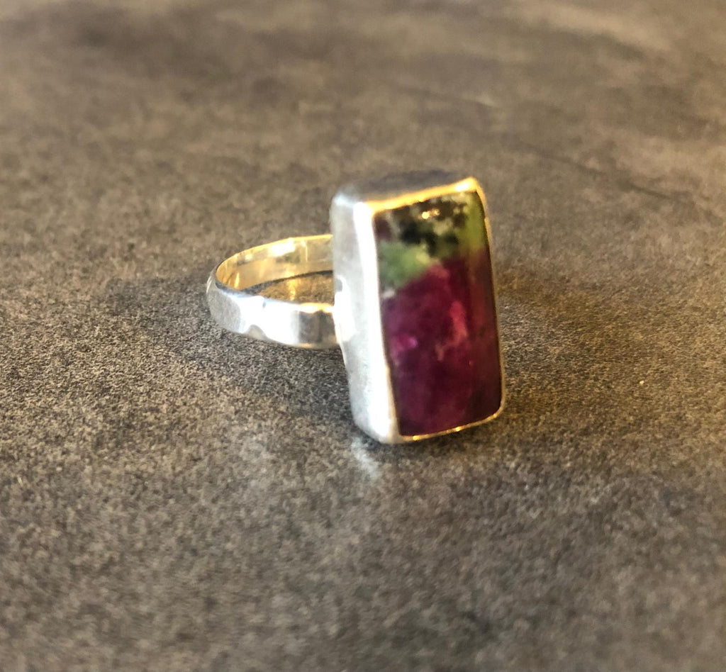 Large ruby zoisite silver ring
