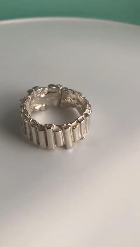 Sculptural Silver Ring • Lost Wax Cast Statement Band • Bold Ruins-Inspired Design