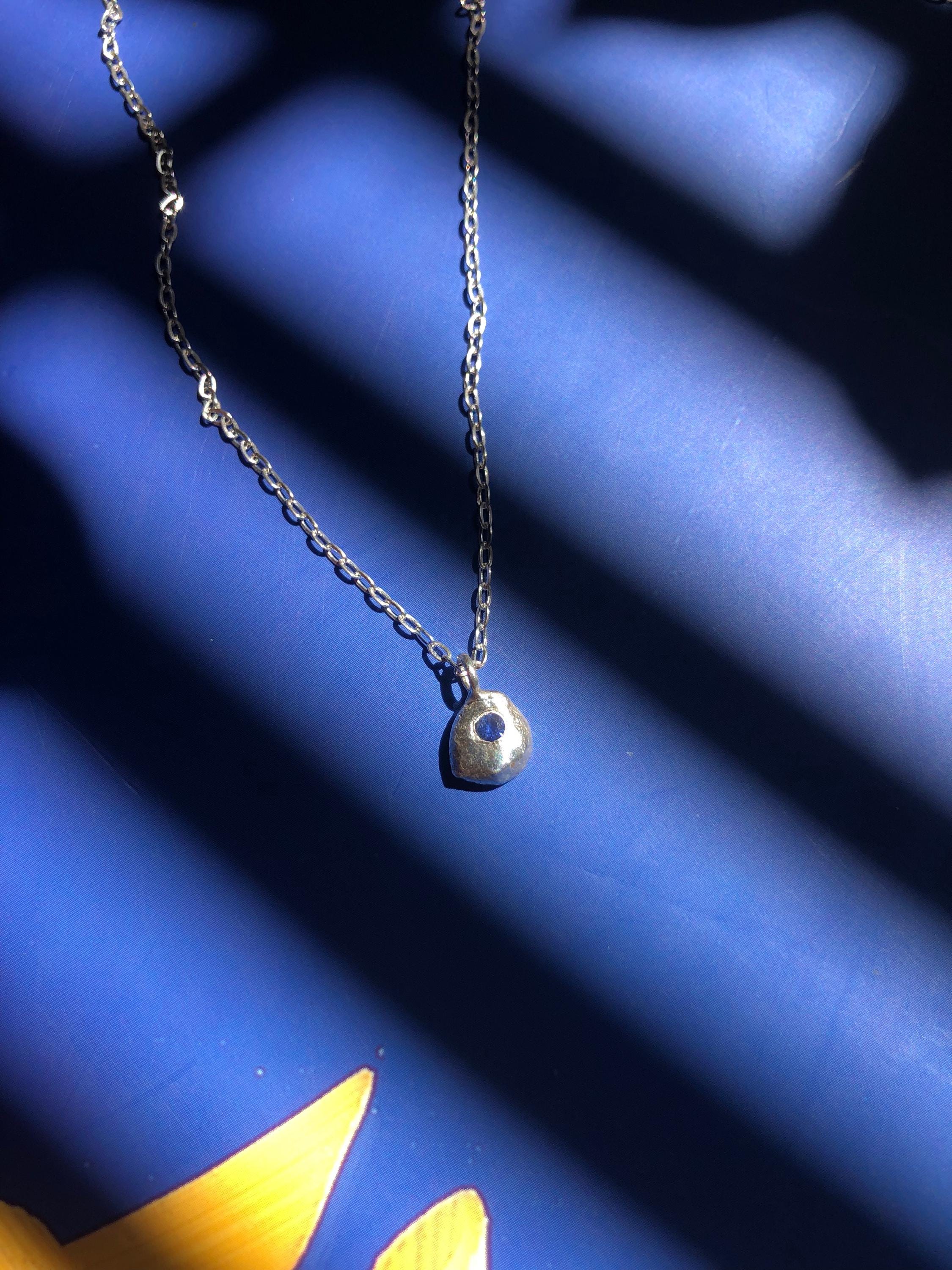 Sapphire Ruby Emerald Silver P'tites Pépites Nugget Necklace: Molten Silver Gemstone Pendant