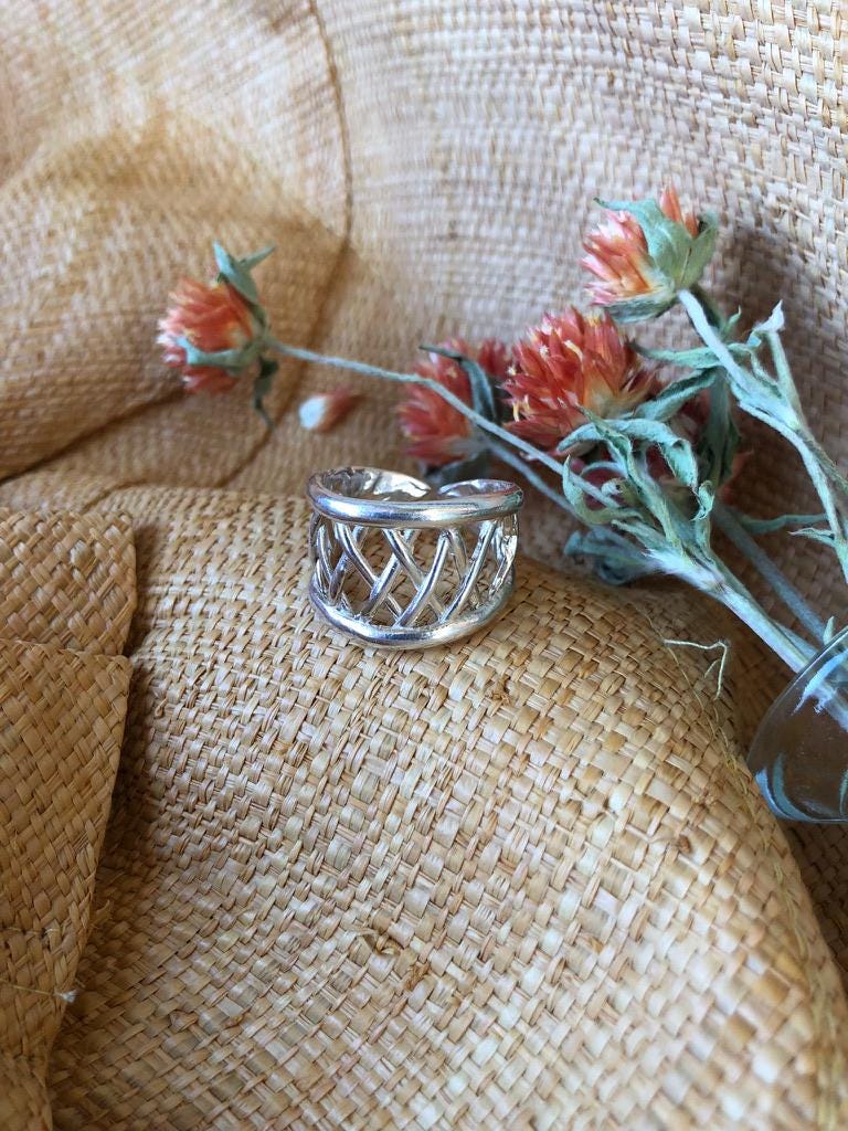 Woven Sterling Silver Statement Ring: Bold Modern Design