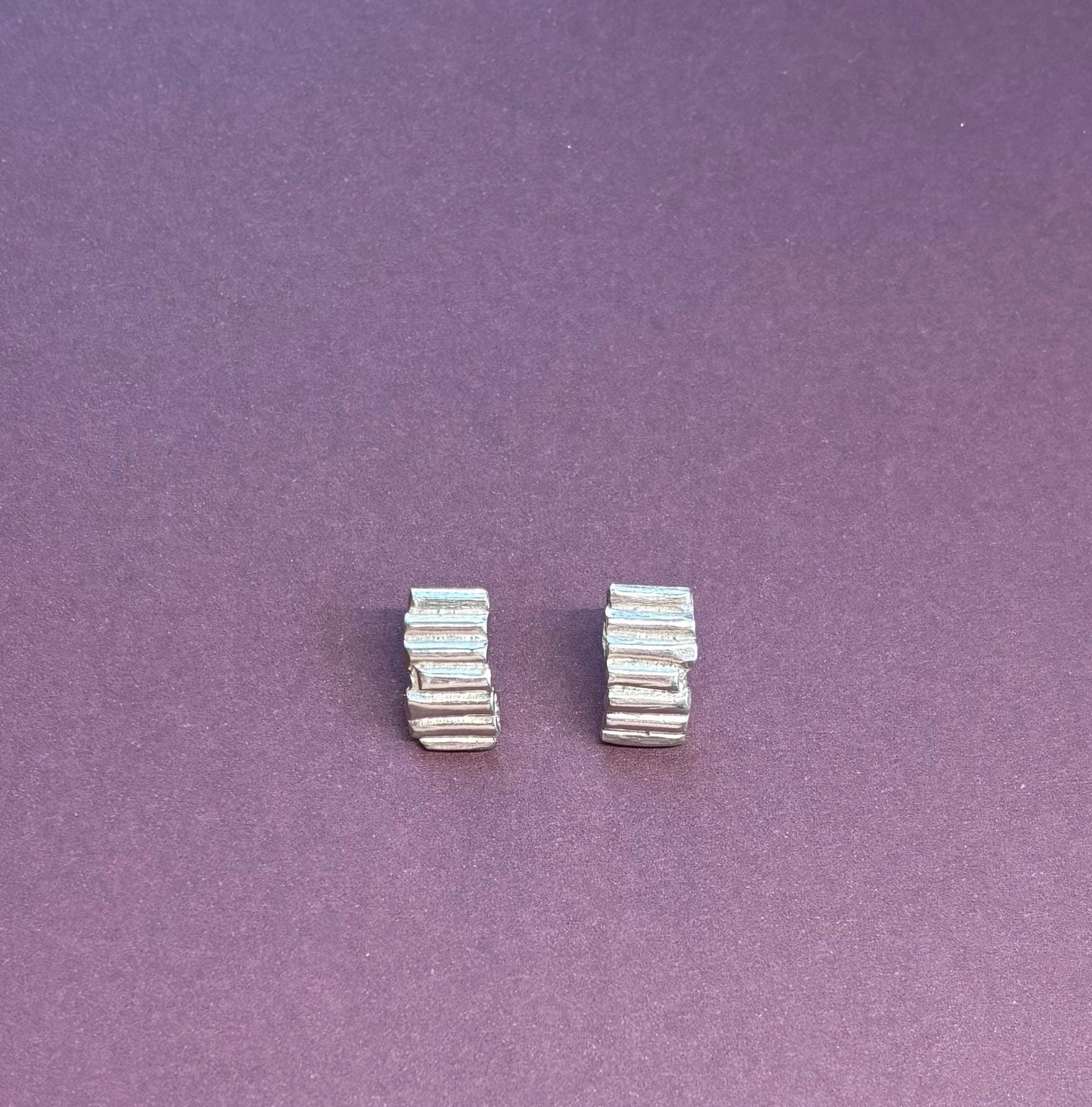 The Ruins Earrings | Hand-Carved Sterling Silver | Maxi Studs | Sculptural Ancient-Inspired Design