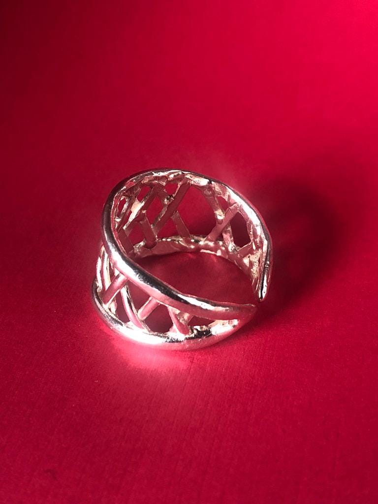 Woven Sterling Silver Statement Ring: Bold Modern Design