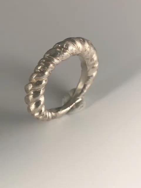 Twisted Sterling Silver Ring — Sand Cast Sculptural Band