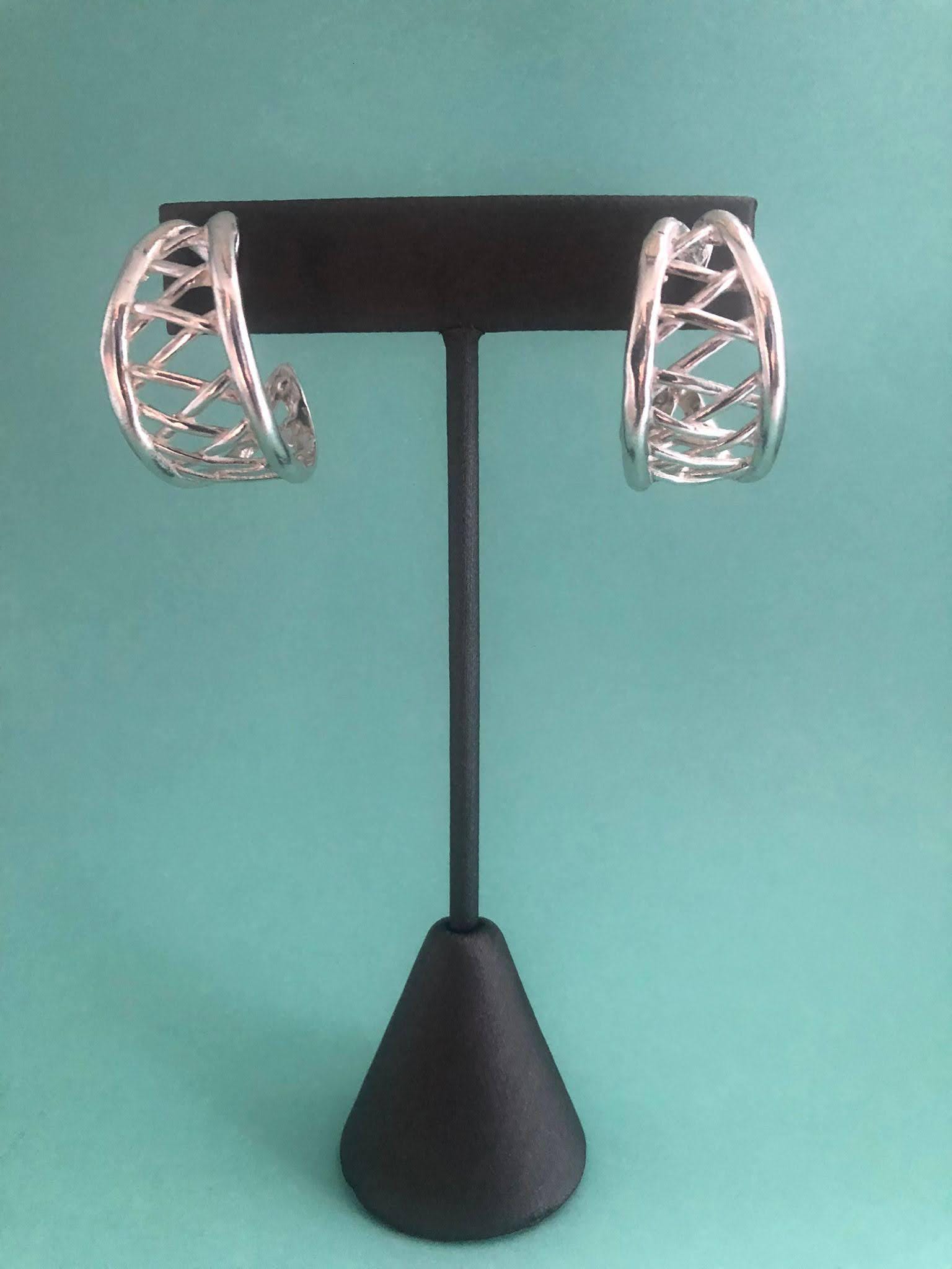 Bold Criss-Cross Weave Silver Large Hoop Earrings