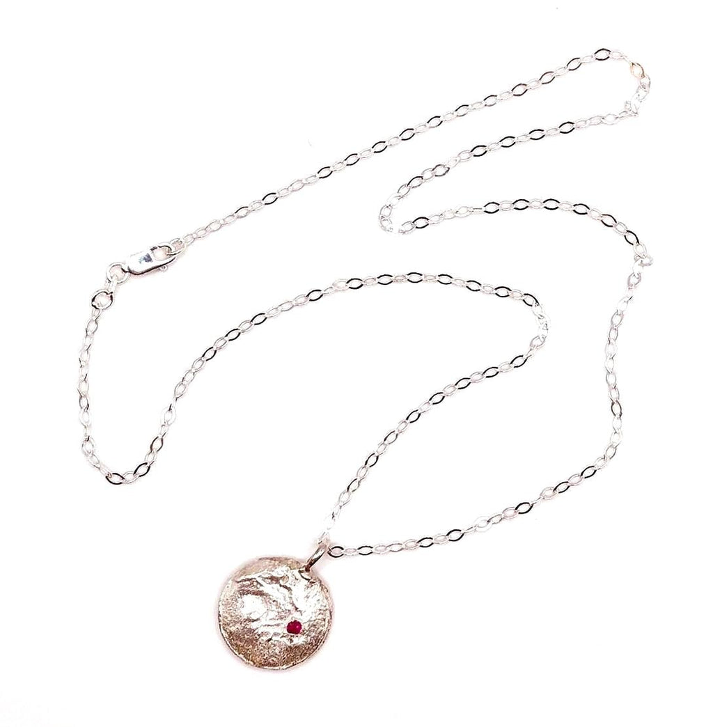 Silver Moon Disc with Ruby gem stone