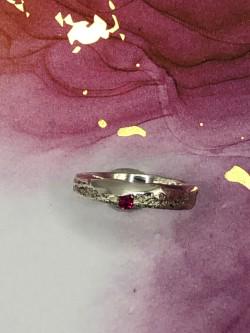 Ice and Fire Silver organic unique sand cast textured ring with vibrant red ruby gem stone