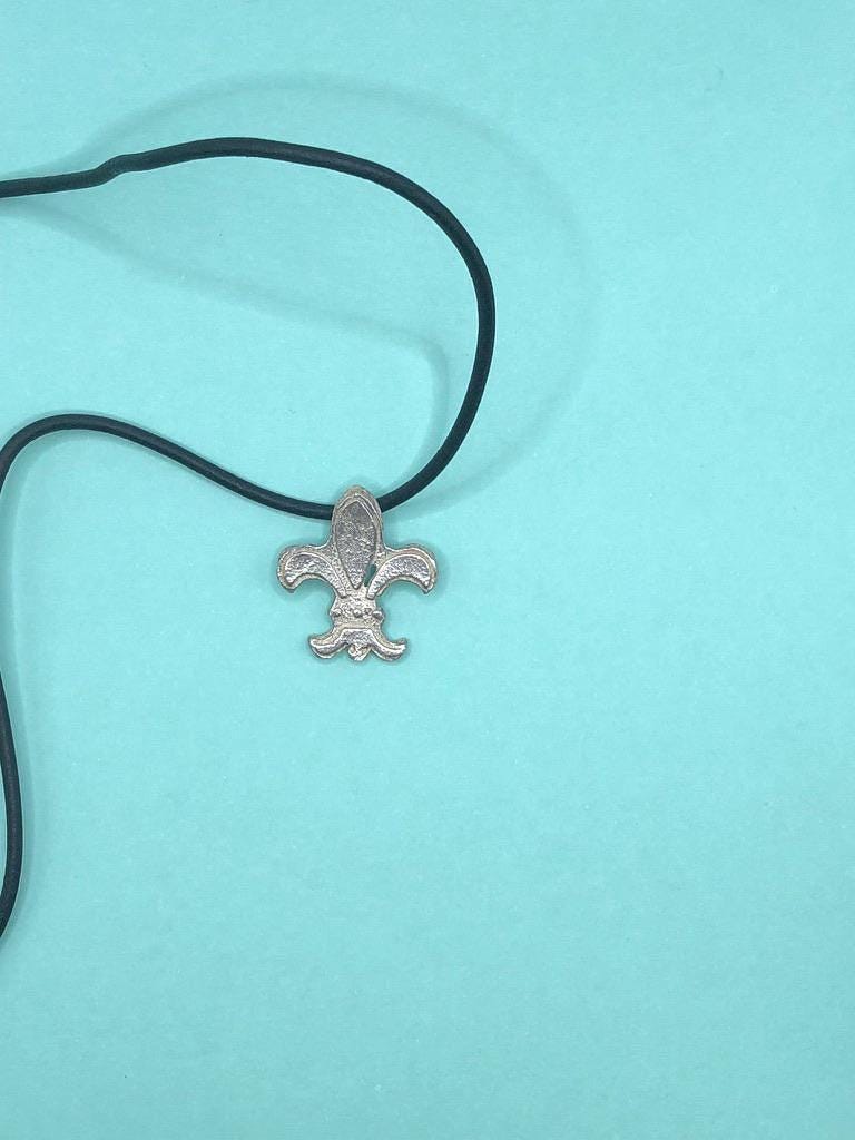 Fleur-de-lys medieval sand cast pendant in bright sterling silver with unique texture