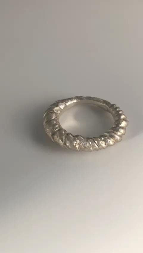 Twisted Sterling Silver Ring — Sand Cast Sculptural Band