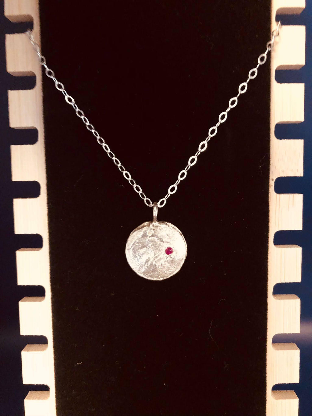 Silver Moon Disc with Ruby gem stone