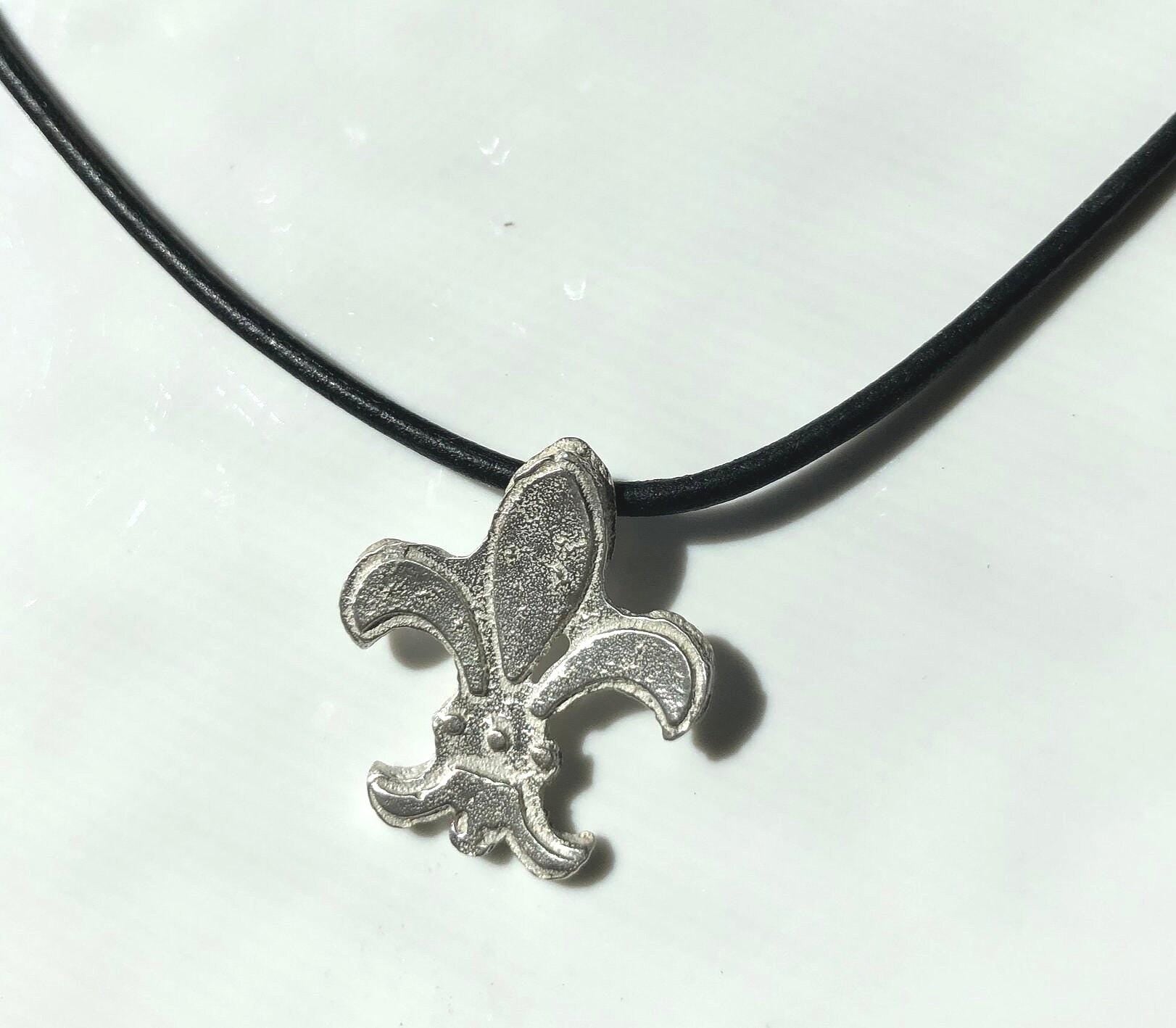 Fleur-de-lys medieval sand cast pendant in bright sterling silver with unique texture