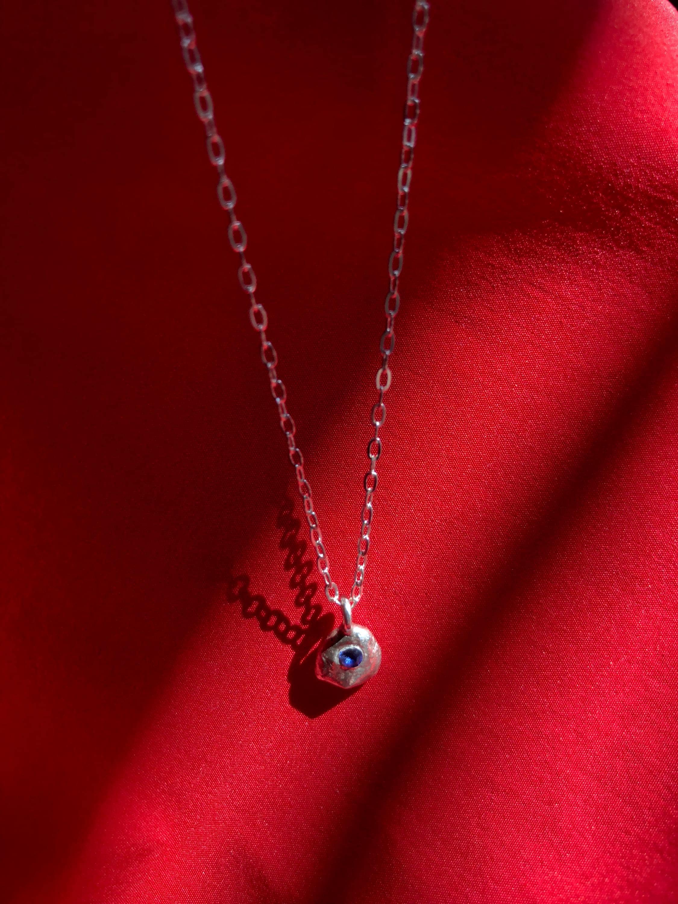 Sapphire Ruby Emerald Silver P'tites Pépites Nugget Necklace: Molten Silver Gemstone Pendant