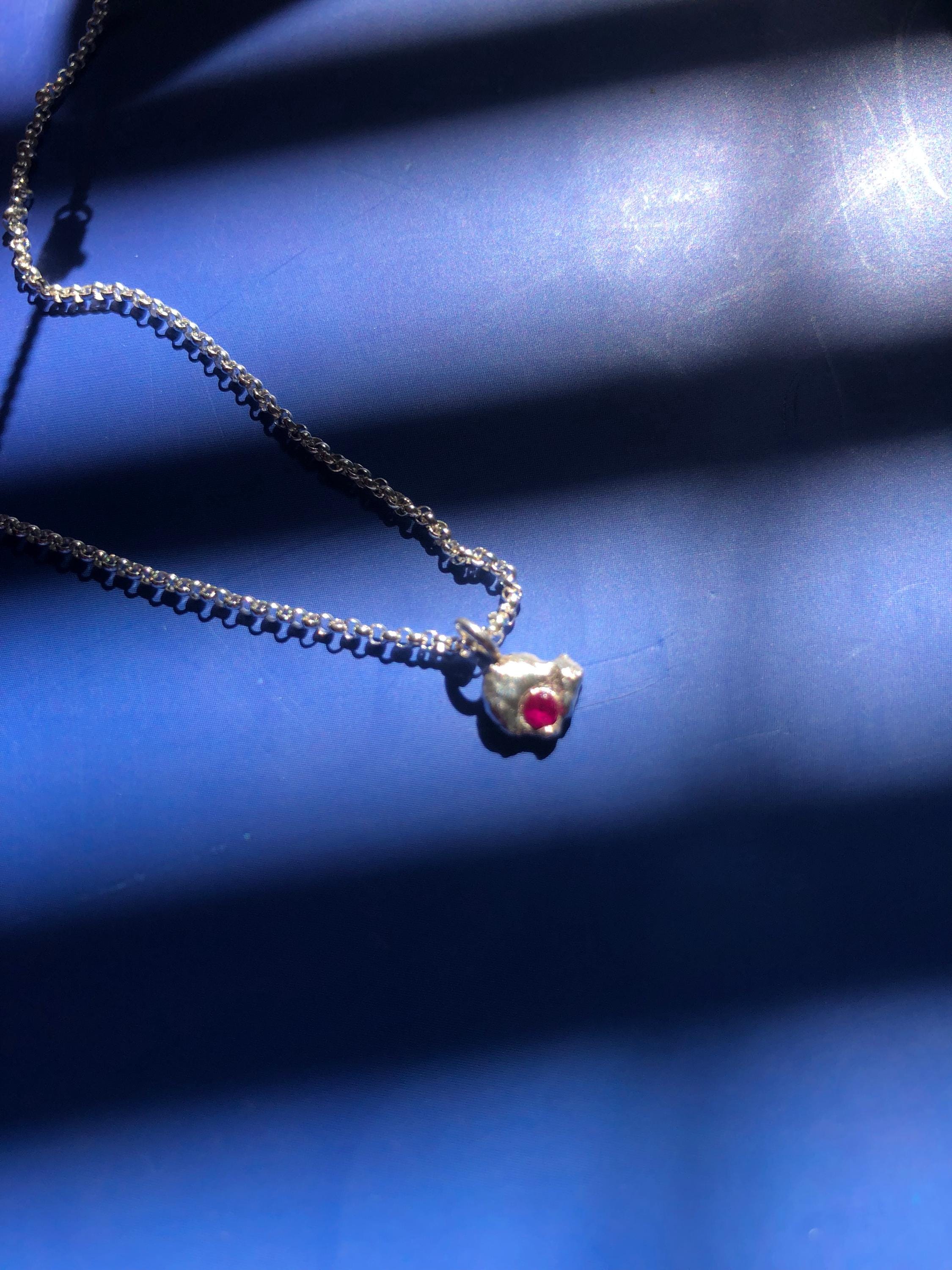 Sapphire Ruby Emerald Silver P'tites Pépites Nugget Necklace: Molten Silver Gemstone Pendant