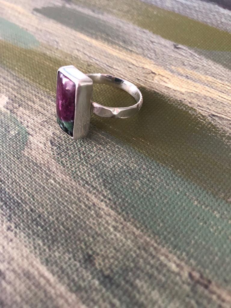 Large ruby zoisite silver ring