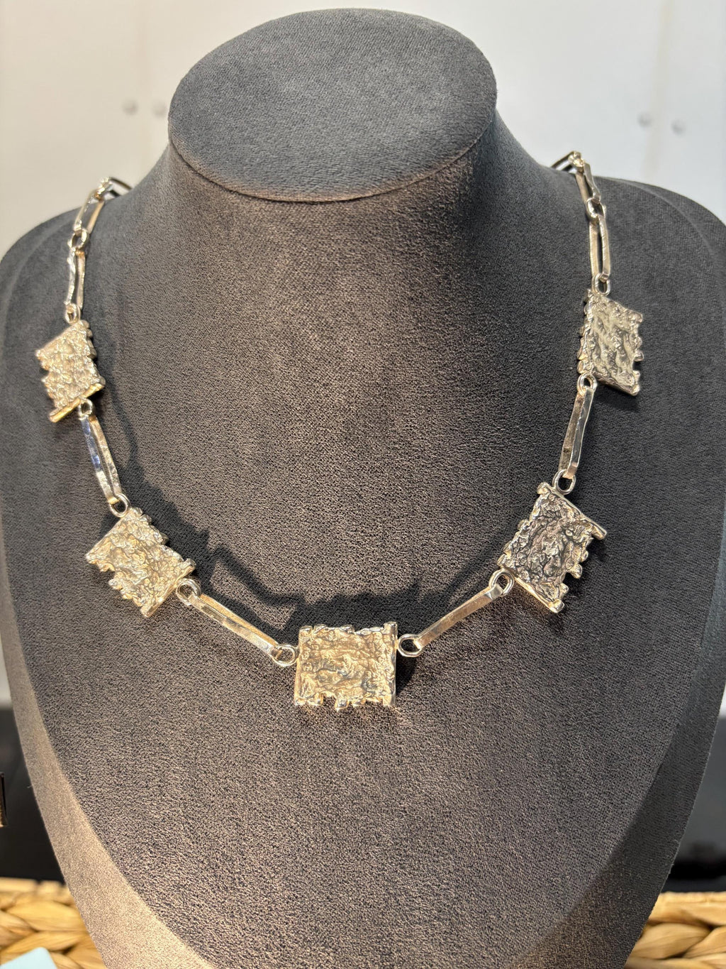 Silver statement necklace "The Ruins" reversible for two textured looks