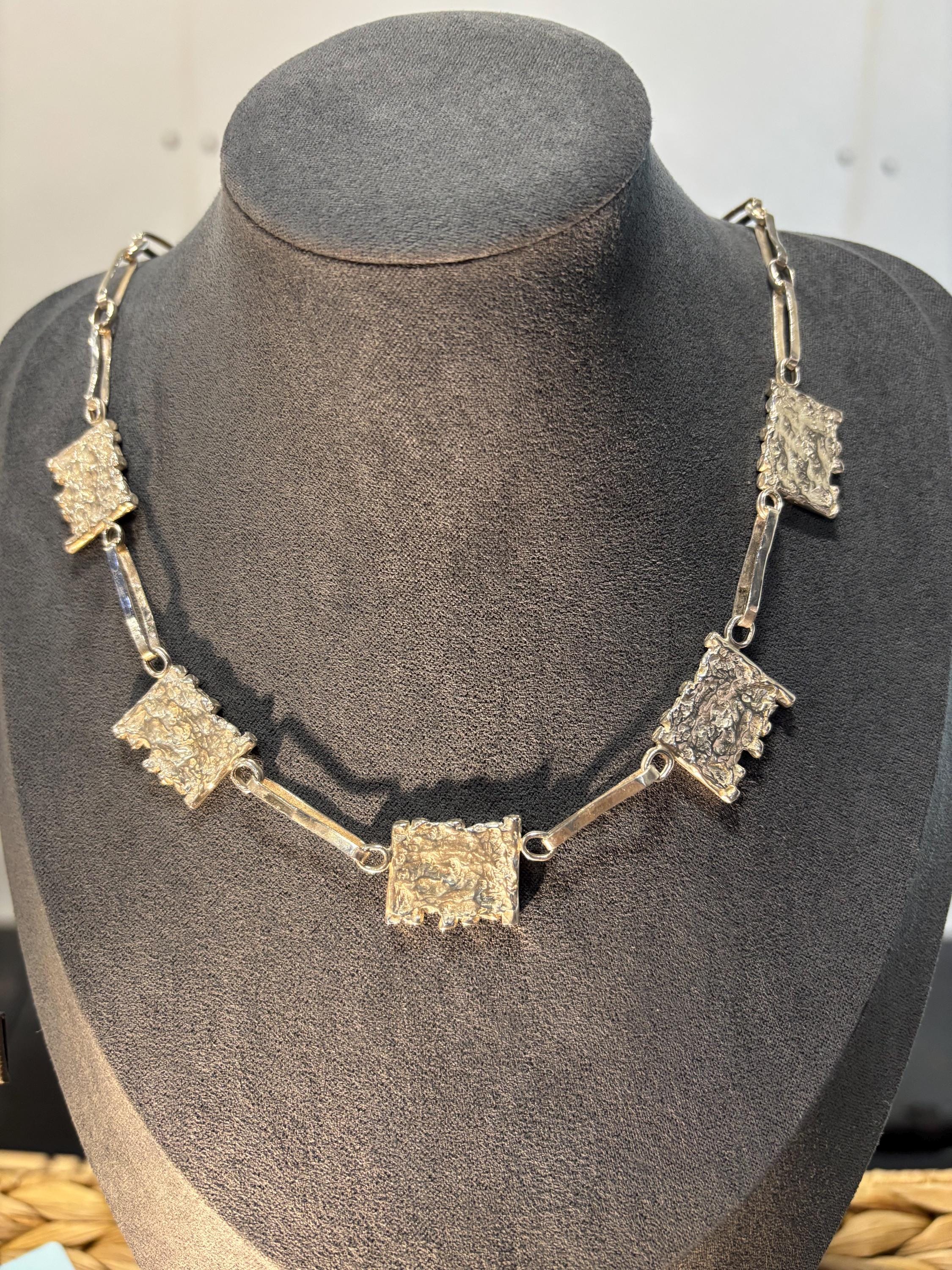 Silver statement necklace "The Ruins" reversible for two textured looks
