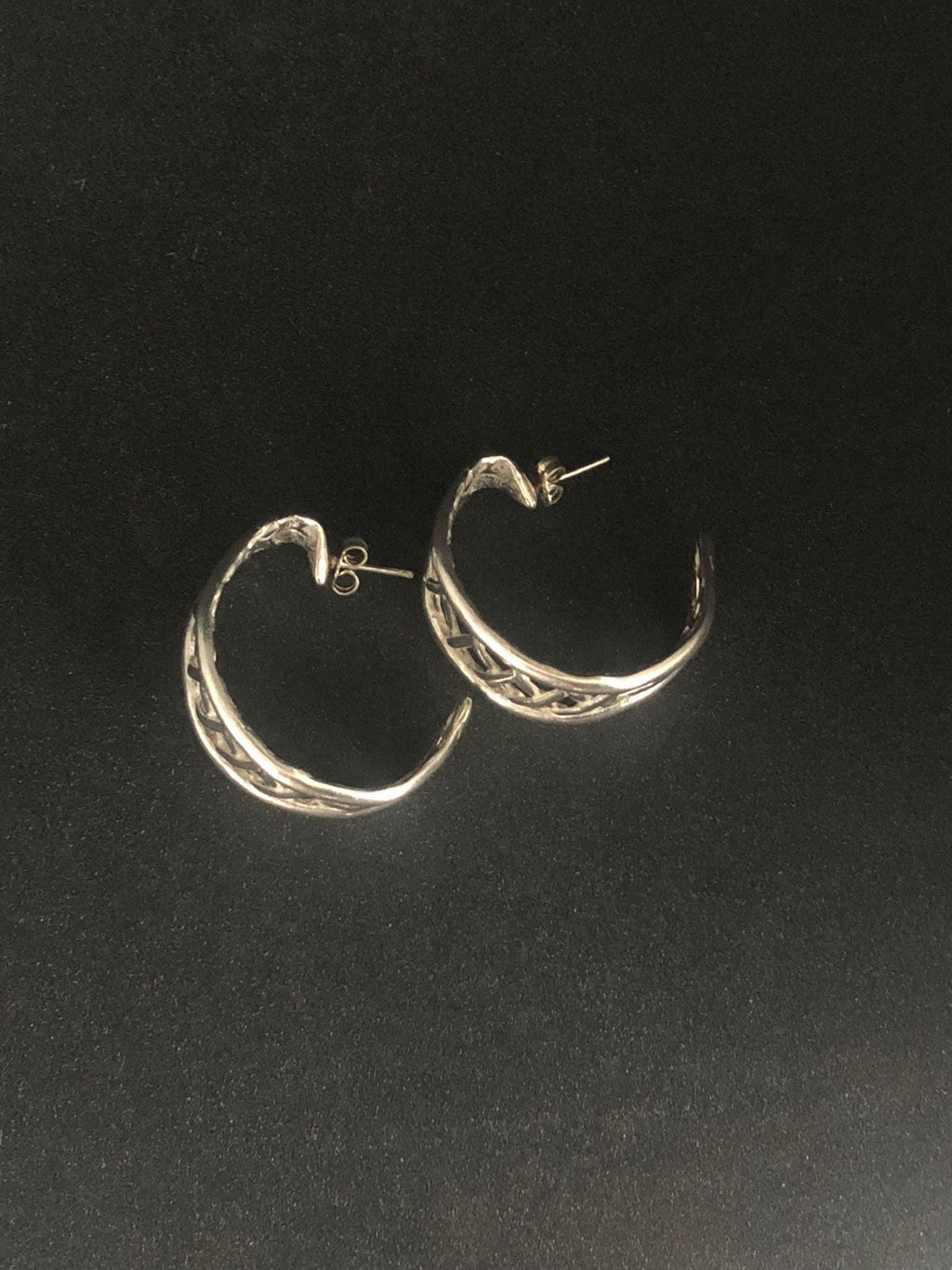 Bold Criss-Cross Weave Silver Large Hoop Earrings