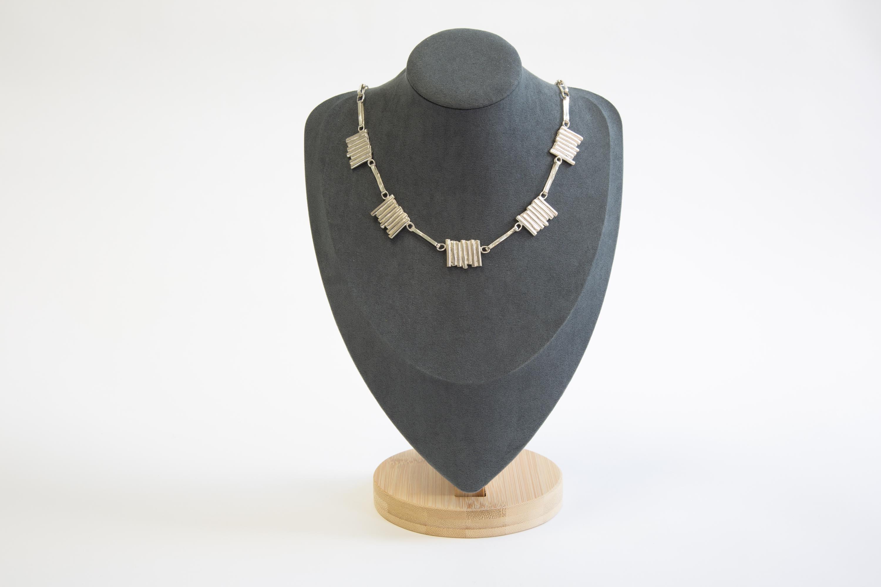 Silver statement necklace "The Ruins" reversible for two textured looks