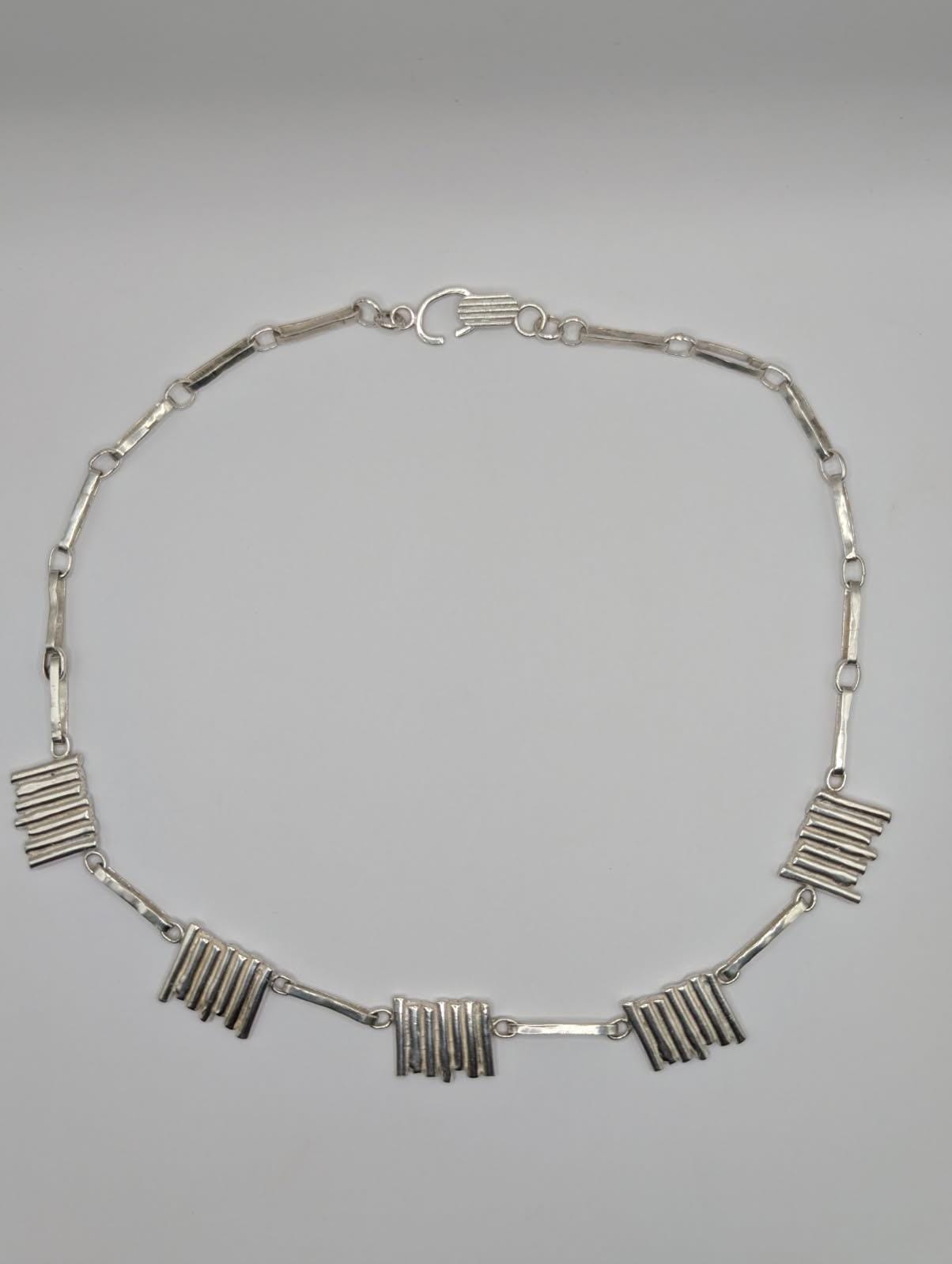 Silver statement necklace "The Ruins" reversible for two textured looks