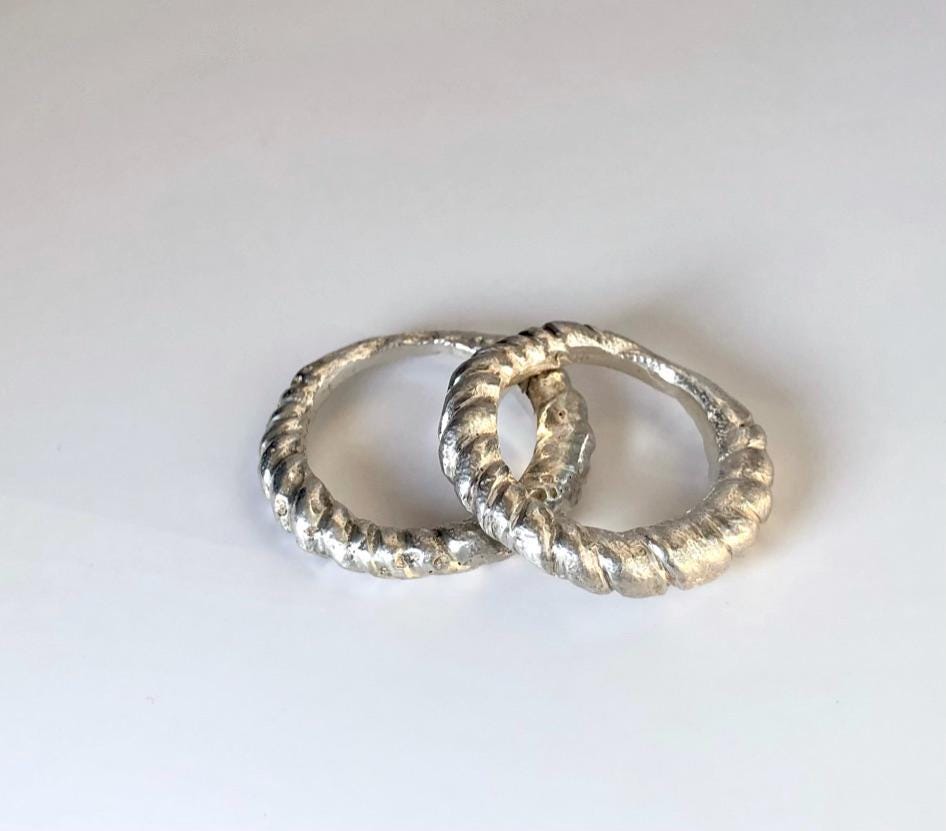 Twisted Sterling Silver Ring — Sand Cast Sculptural Band
