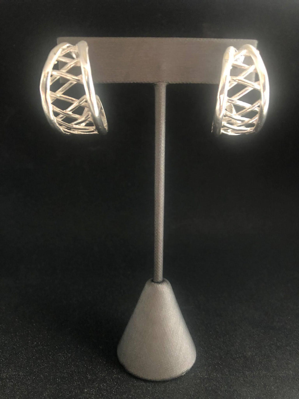 Bold Criss-Cross Weave Silver Large Hoop Earrings