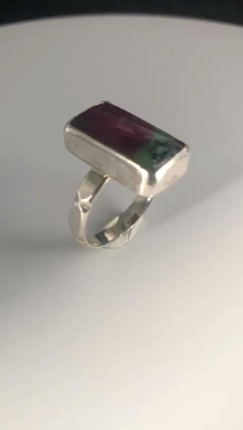 Large ruby zoisite silver ring