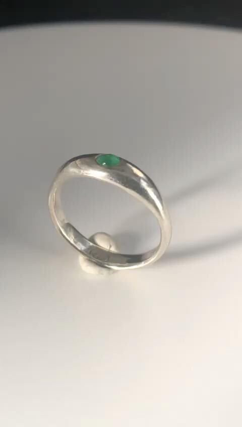 Emerald in silver low dome ring with natural Colombian emerald
