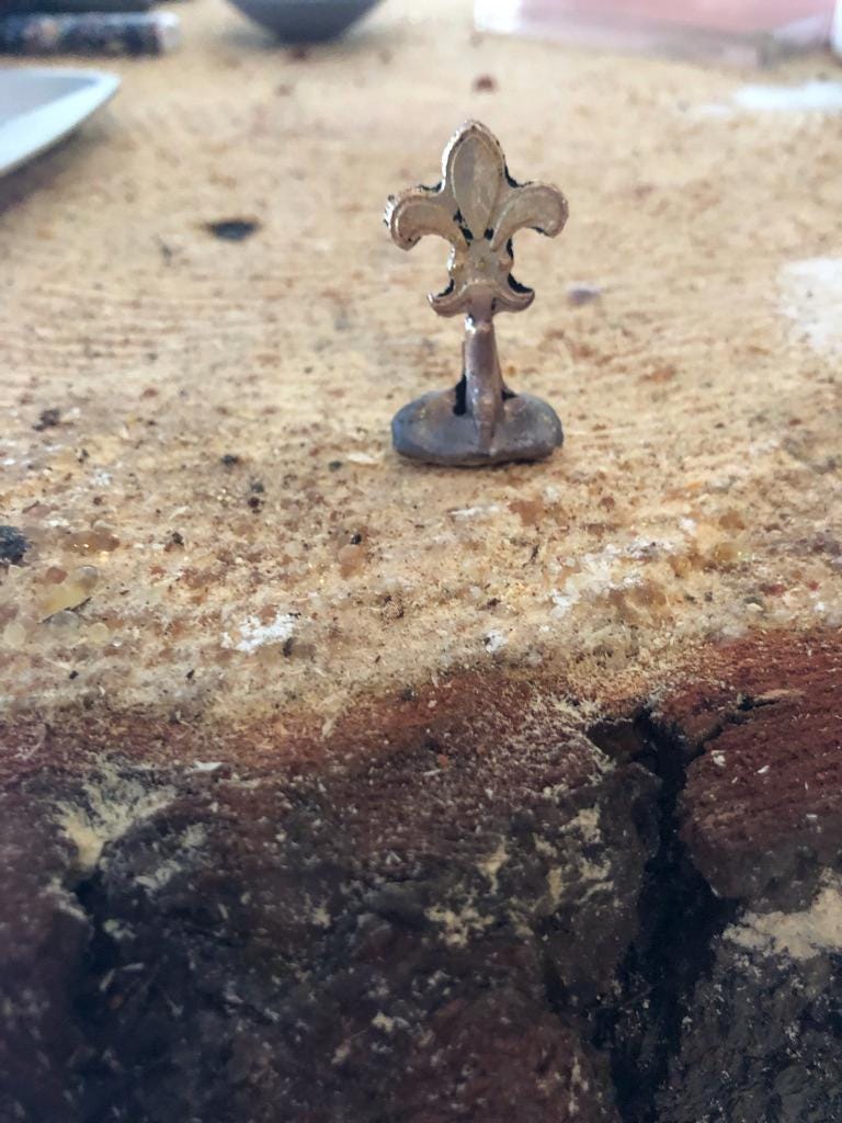Fleur-de-lys medieval sand cast pendant in bright sterling silver with unique texture