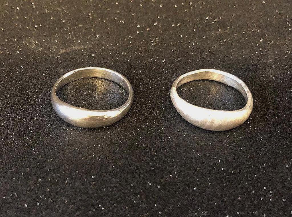 Low dome Silver bombé slimline signet rings in two finishes
