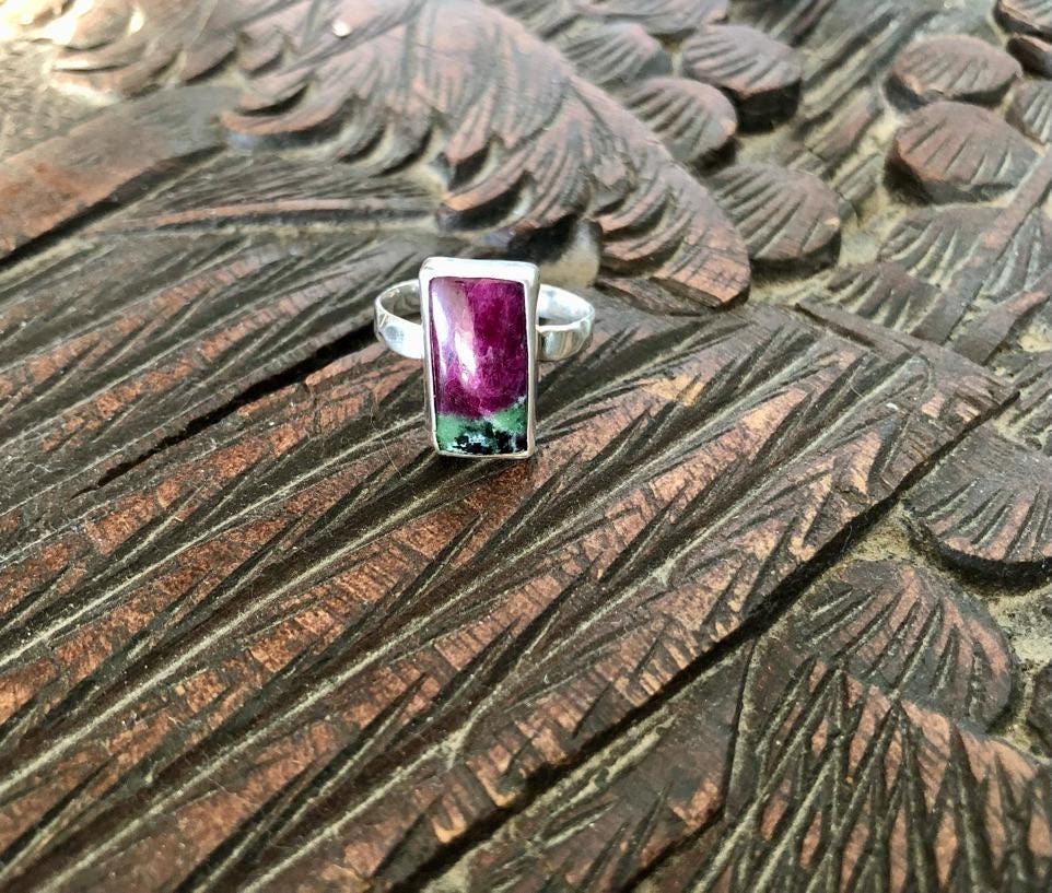 Large ruby zoisite silver ring