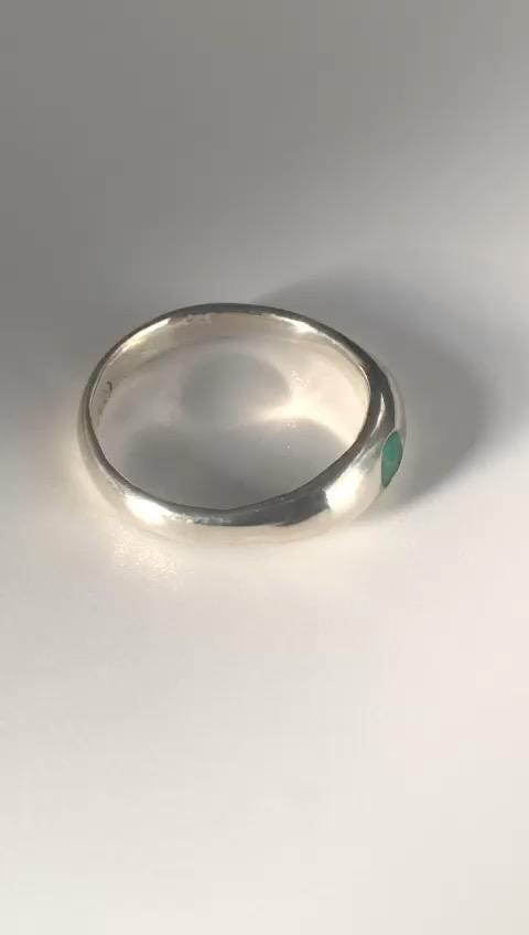 Emerald in silver low dome ring with natural Colombian emerald