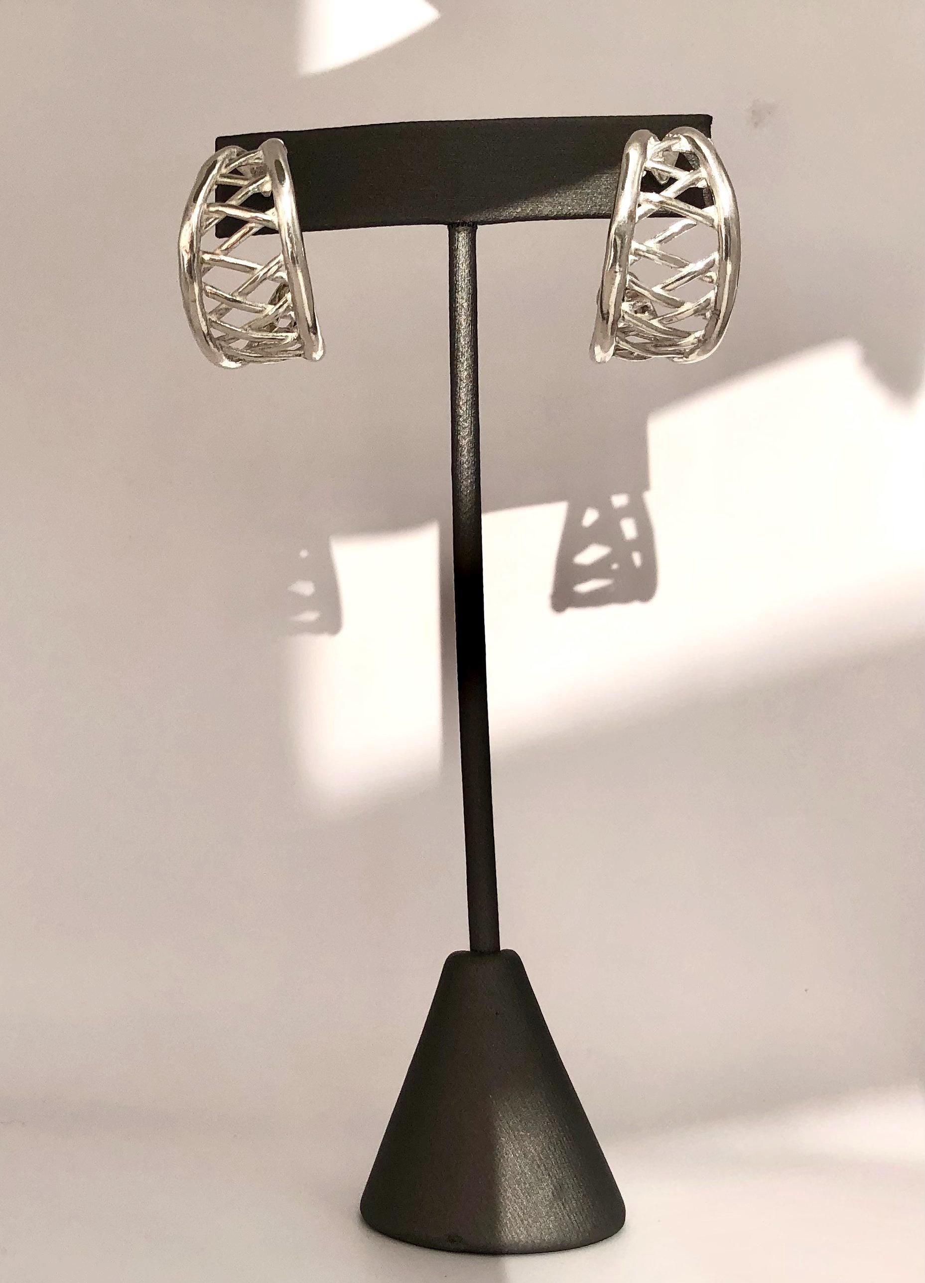 Bold Criss-Cross Weave Silver Large Hoop Earrings