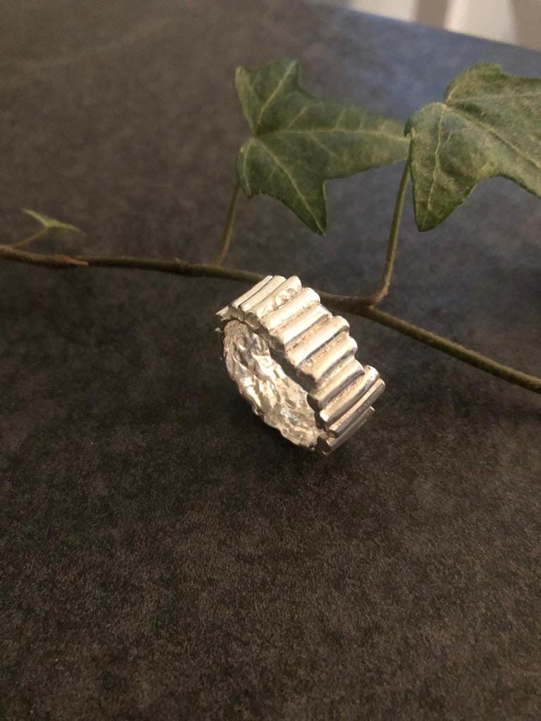 Sculptural Silver Ring • Lost Wax Cast Statement Band • Bold Ruins-Inspired Design